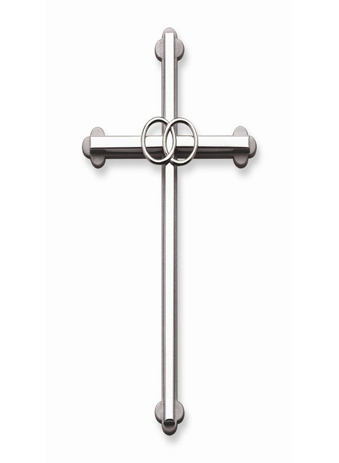 Cathedral Art Wedding Wall Cross, Entwined Rings Silver Metal Cross, 8 Inches, 0.40" x 4.50"