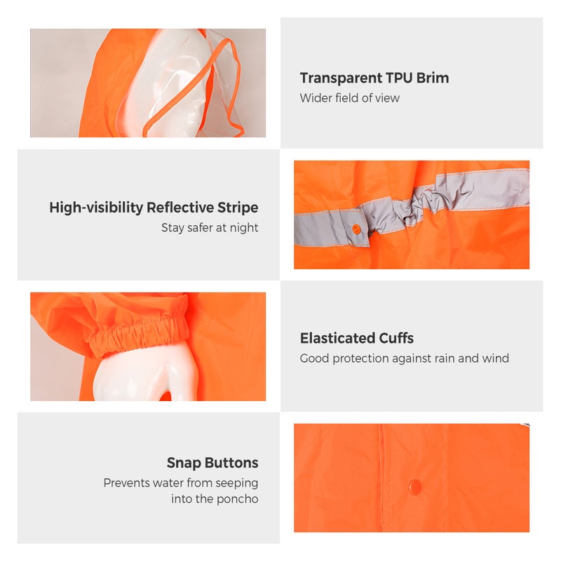 Hooded Rain Poncho for Adults High-visibility Reflective Waterproof Raincoat Jacket with Backpack Cover for Men Women Outdoor Rain Gear - Image 4