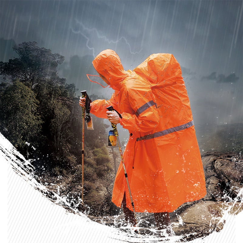 Hooded Rain Poncho for Adults High-visibility Reflective Waterproof Raincoat Jacket with Backpack Cover for Men Women Outdoor Rain Gear - Image 3