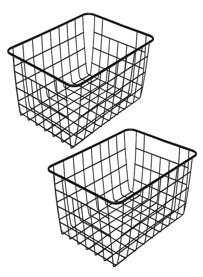 LeleCAT Black Wire Storage Baskets, Metal Household Storage Organizer for Kitchen，Pantry, Shelf, Freezer, Bathroom，Black 2 Pack - Image 1
