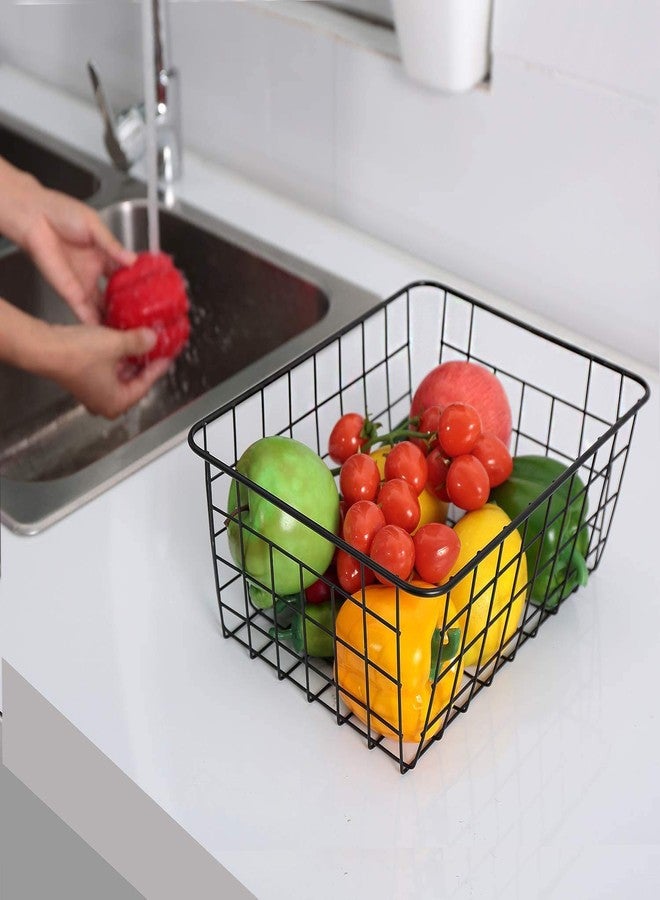 LeleCAT Black Wire Storage Baskets, Metal Household Storage Organizer for Kitchen，Pantry, Shelf, Freezer, Bathroom，Black 2 Pack - Image 5
