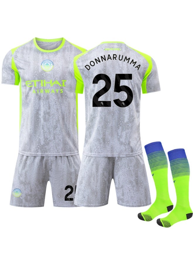 مانشستر سيتي 2025-2026 الموسم #25 دوناروما لكرة القدم جيرسي السراويل الجوارب مجموعة حجم الأطفال وحجم الكبار ، هدية للجماهير والأصدقاء - Image 1
