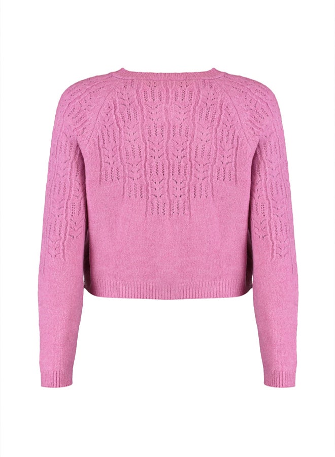 trendyol Pink Soft Textured Knitwear Cardigan with Openwork/Holes - Image 5