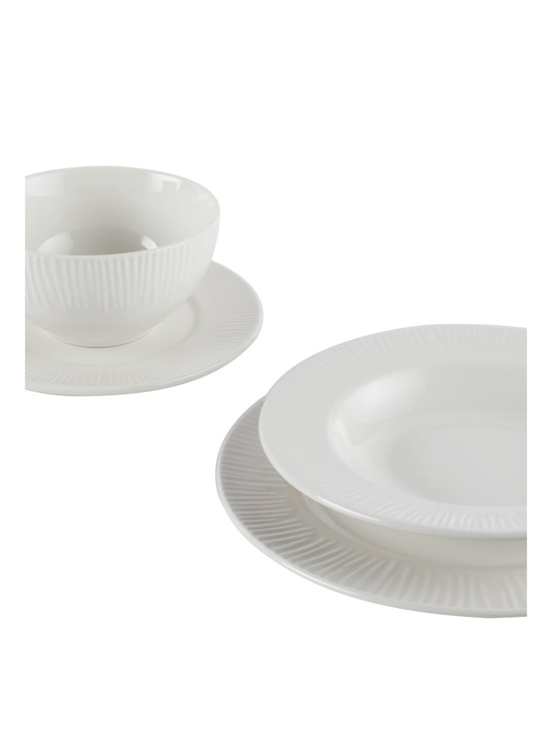 Noon East 24 piece Porcelain Dinnerware Set, Set for 6, Microwave & Dishwasher Safe, White - Image 2
