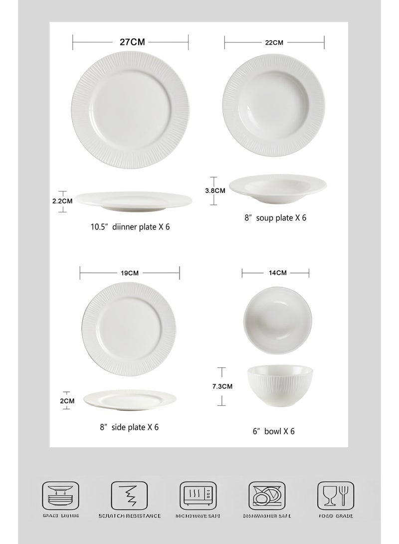 Noon East 24 piece Porcelain Dinnerware Set, Set for 6, Microwave & Dishwasher Safe, White - Image 5