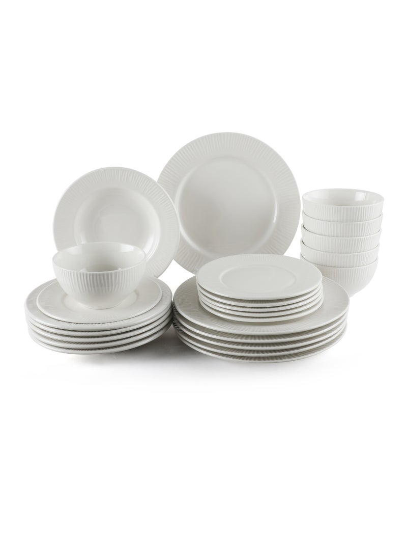 Noon East 24 piece Porcelain Dinnerware Set, Set for 6, Microwave & Dishwasher Safe, White - Image 1