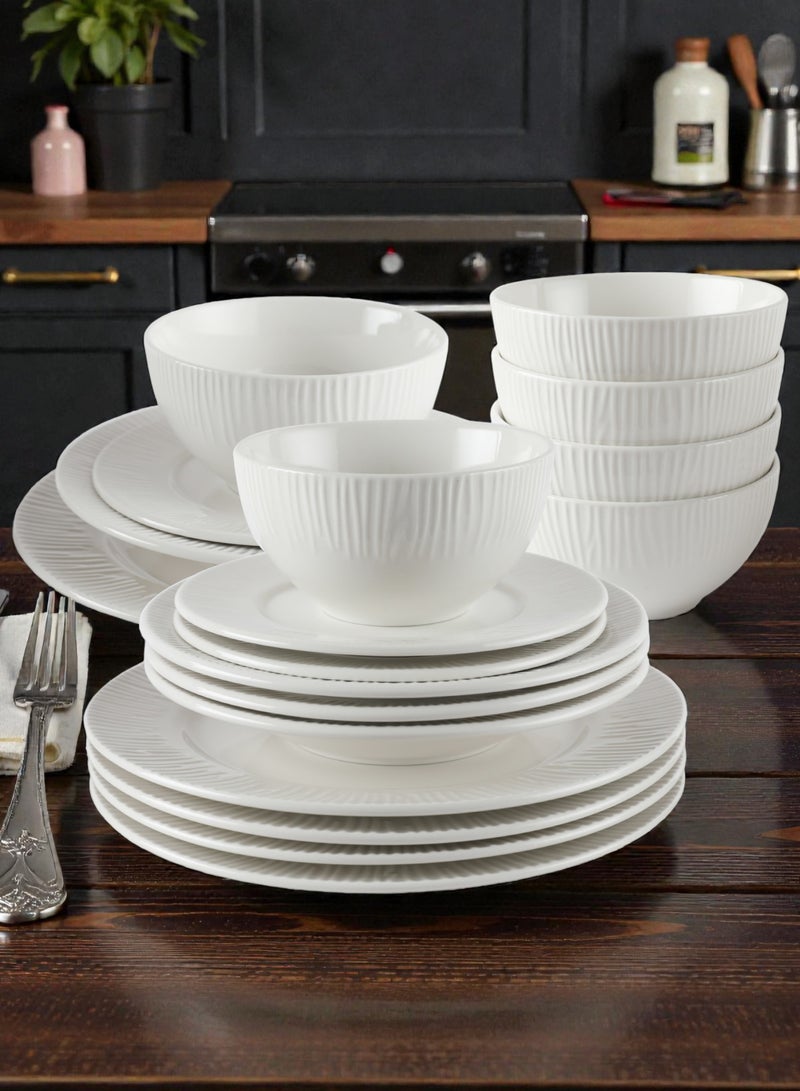 Noon East 24 piece Porcelain Dinnerware Set, Set for 6, Microwave & Dishwasher Safe, White - Image 1