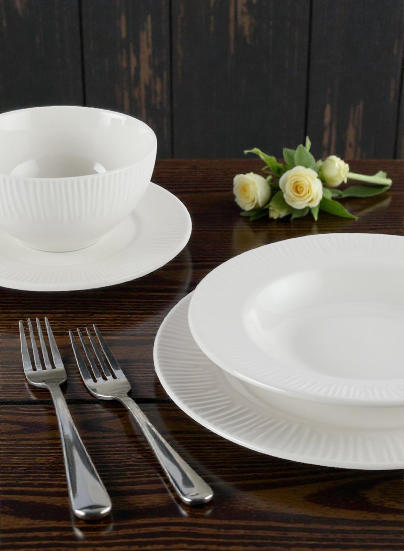 Noon East 24 piece Porcelain Dinnerware Set, Set for 6, Microwave & Dishwasher Safe, White - Image 3