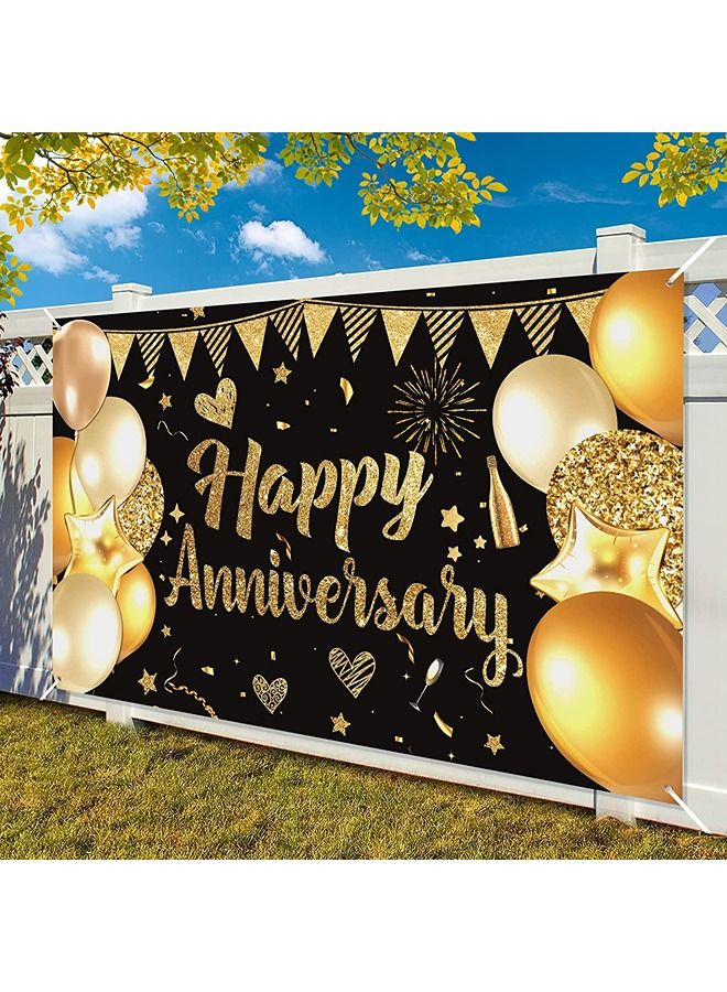 Large Black and Gold Marriage Anniversary and Wedding Anniversary Backdrop Banner Happy Anniversary 