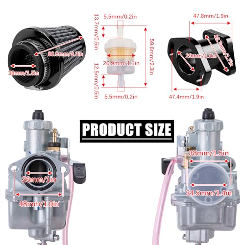 ORAEVY VM22 26mm Carburetor Carb Kit fit for Performance Intake Pipe Mainfold Air Filter Fit For Predator 212cc GX160 Honda GX200 CT200U 196cc KT196 Clones Moto Go Kart Mini Bike Race Kart (Black) - Image 2