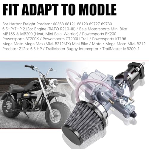 ORAEVY VM22 26mm Carburetor Carb Kit fit for Performance Intake Pipe Mainfold Air Filter Fit For Predator 212cc GX160 Honda GX200 CT200U 196cc KT196 Clones Moto Go Kart Mini Bike Race Kart (Black) - Image 3