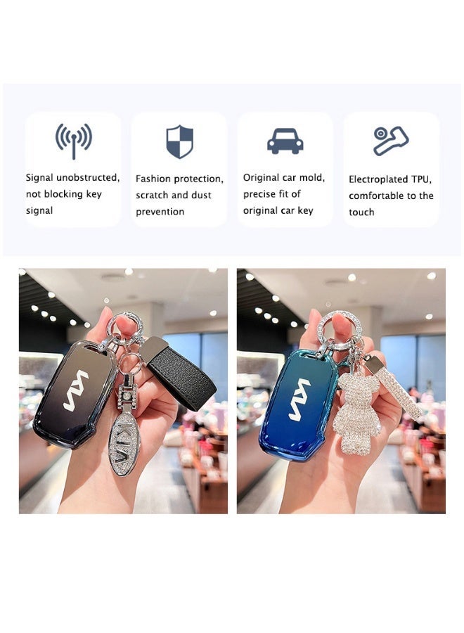 KIA Premium Car Key Fob Protective Cover for Kia K3 K4 K5 KX3 KX5 K2 2021 - Blue D Style with Keychain Strap - Image 5