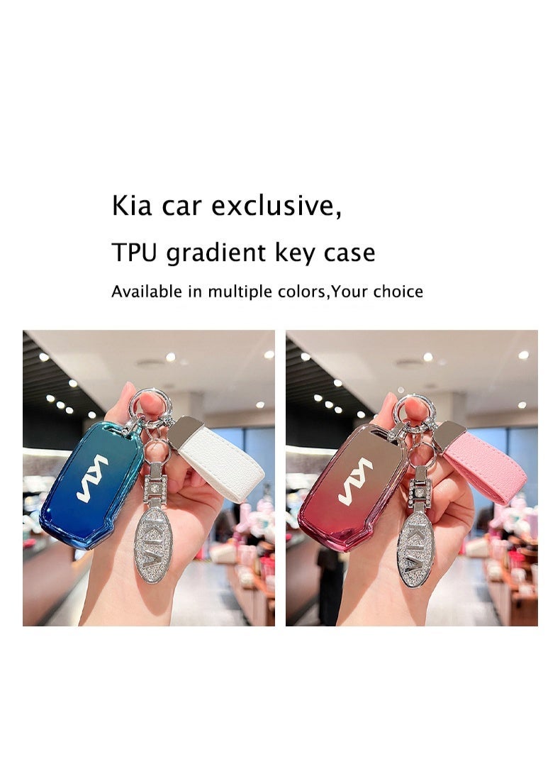 KIA Premium Car Key Fob Protective Cover for Kia K3 K4 K5 KX3 KX5 K2 2021 - Blue D Style with Keychain Strap - Image 4