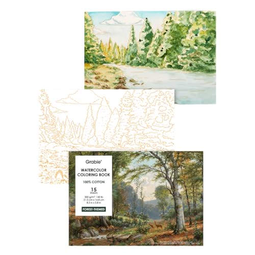 Grabie Watercolor Coloring Book, 15 Sheets A5 (8.3 x 5.8),Watercolor Book for Adults: Ignite Your Artistic Expression on 100% Cotton Paper (Forest) - Image 1