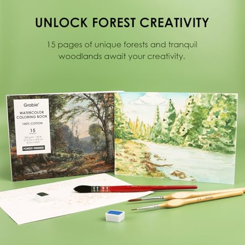 Grabie Watercolor Coloring Book, 15 Sheets A5 (8.3 x 5.8),Watercolor Book for Adults: Ignite Your Artistic Expression on 100% Cotton Paper (Forest) - Image 3