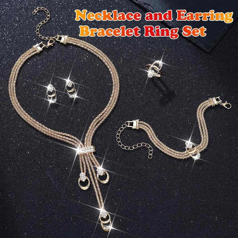 Unicra Gold Jewelry Sets Chunky Necklace Earrings Bracelet Ring Set Fashion Indian Statement Costume Jewelry Set for Women (Gold) - Image 2