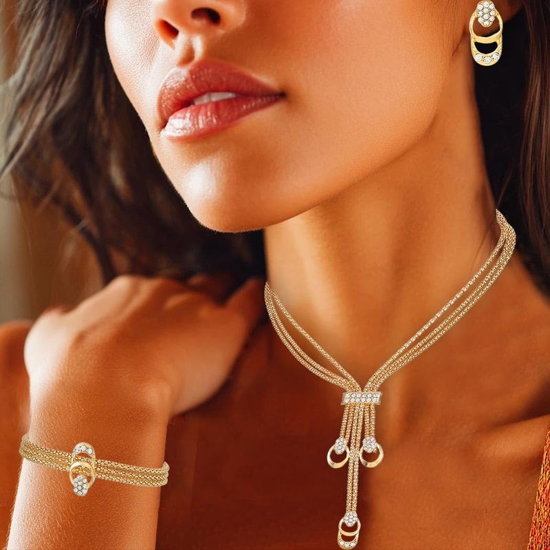 Unicra Gold Jewelry Sets Chunky Necklace Earrings Bracelet Ring Set Fashion Indian Statement Costume Jewelry Set for Women (Gold) - Image 3