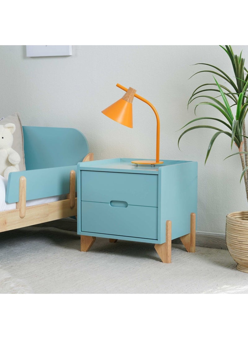 Pan Home Marlowe-2 Drawers Nightstand Solid Rubber Wood - Blue  - Image 3