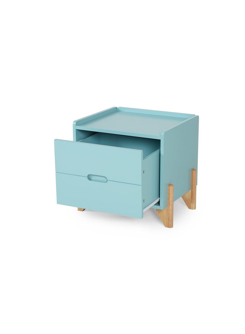Pan Home Marlowe-2 Drawers Nightstand Solid Rubber Wood - Blue  - Image 5