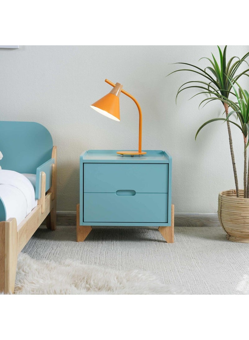 Pan Home Marlowe-2 Drawers Nightstand Solid Rubber Wood - Blue  - Image 2