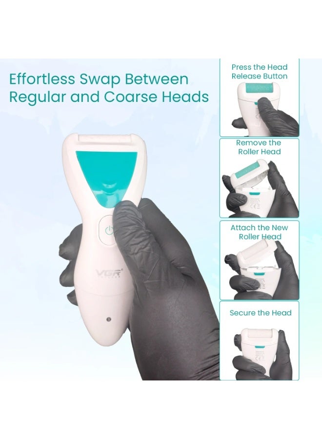 VGR Electric Feet Callus Removers Rechargeable, Portable Electronic Foot File Pedicure Tools, Electric Callus Remover Kit, Professional Pedi Feet Care for Dead, Hard Cracked Dry Skin Green,V-812 white/green - Image 5