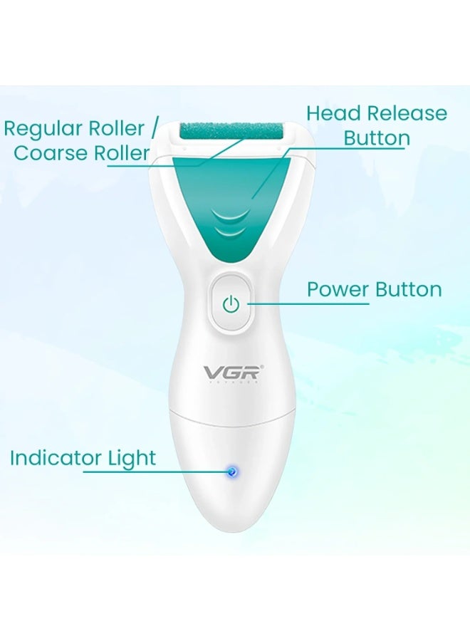 VGR Electric Feet Callus Removers Rechargeable, Portable Electronic Foot File Pedicure Tools, Electric Callus Remover Kit, Professional Pedi Feet Care for Dead, Hard Cracked Dry Skin Green,V-812 white/green - Image 4