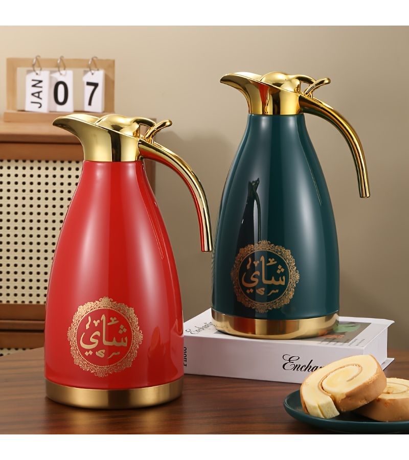 قطعة واحدة من غلاية معزولة من الفولاذ المقاوم للصدأ 8/18، سعة 2.0 لتر (67 أونصة)، تصميم الشاي الأبيض، بمقبض وقاعدة ذهبية للاحتفاظ بالحرارة والبرودة - Image 4