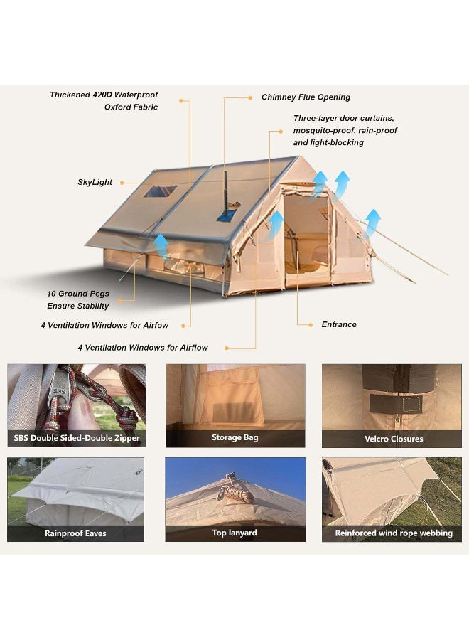 73Hours Inflatable Camping Tent for 8-12 Person, Large 4 Season Inflatable Tents, Blow Up 420D Oxford Tents, Waterproof  Sunproof, Air Tent Cabin House with Mesh Windows  Door - Image 4