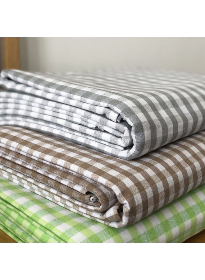 Old Coarse Cotton Bed Sheet Pillowcase Quilt Cover Single Piece Three-Piece Set Thickened Encryption Plaid Fresh Simple Naked Sleeping Four Seasons-Colour:Light Brown Small Grid-Specification:1.8m 床：250x250cmbed Sheets  - Image 5