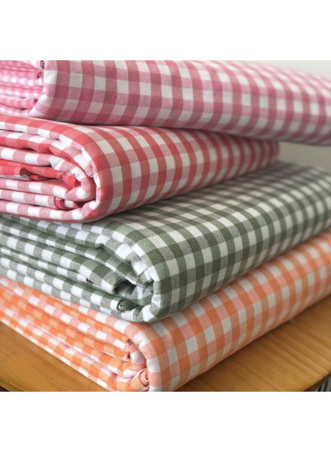 Old Coarse Cotton Bed Sheet Pillowcase Quilt Cover Single Piece Three-Piece Set Thickened Encryption Plaid Fresh Simple Naked Sleeping Four Seasons-Colour:Light Brown Small Grid-Specification:1.8m 床：250x250cmbed Sheets  - Image 4