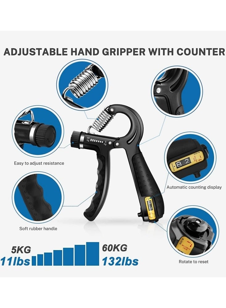 Ru syanl Hand Grip Strengthener Kit with Counter (5Pack) Adjustable Resistance Grip Strength Trainer Finger Exerciser Grip Ring Grip Ball for Recovery and Athletes - Image 2
