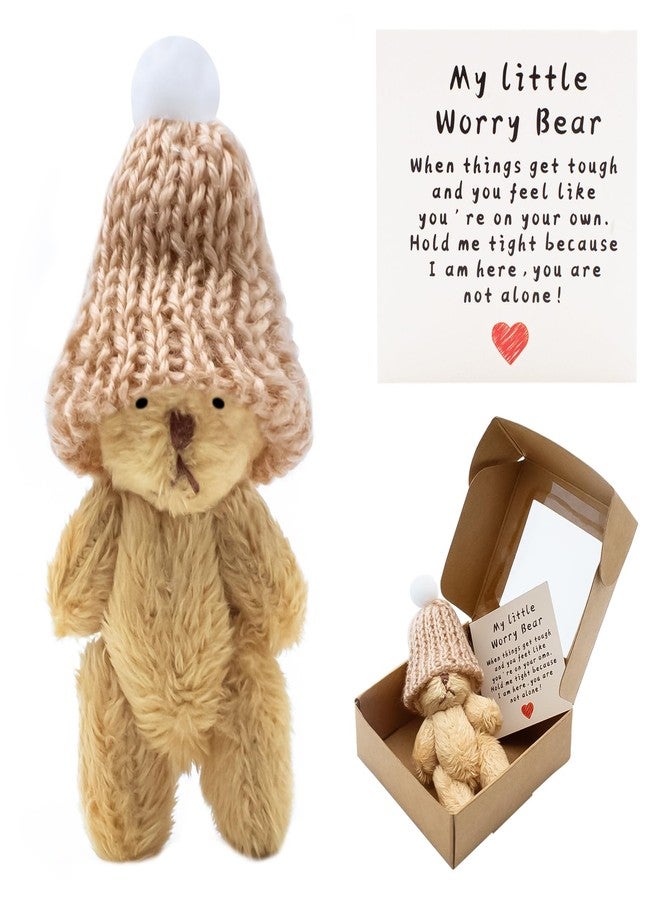 KCMOSGI Mini Worry Bear with A Hat, Positive Mini Bears, Little Worry Bears in A Box with Encouragement Little Card, Soft Handmade Pocket Bear for Lovers, Family, Friend - Image 1