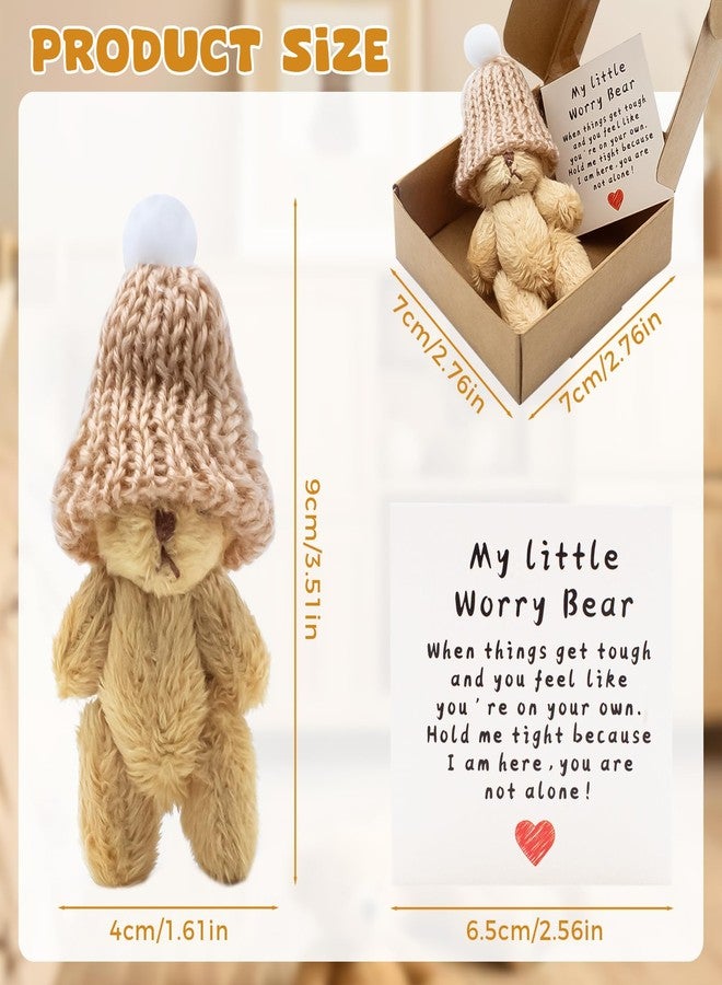 KCMOSGI Mini Worry Bear with A Hat, Positive Mini Bears, Little Worry Bears in A Box with Encouragement Little Card, Soft Handmade Pocket Bear for Lovers, Family, Friend - Image 2