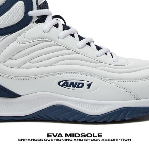 AND1 Pulse 3.0 Basketball Shoes for Men, Indoor or Outdoor, Street or Court Basketball Sneakers Men - Black, Red, or White - White/Dark Blue, 10.5 Medium - Image 2