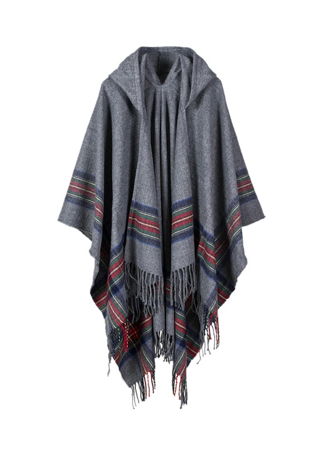 Alyashmac Stripes Design Hooded Cape Grey