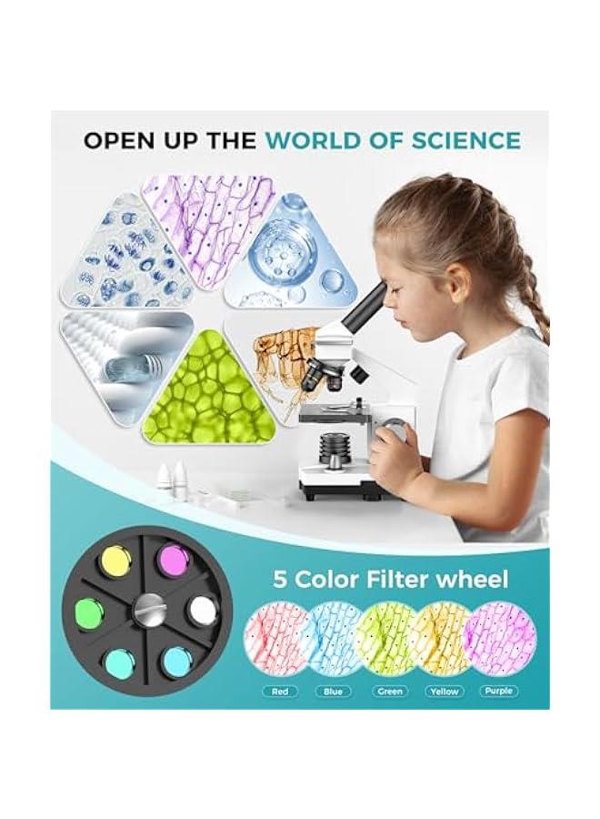 Arabest Professional Compound Microscopes for Adults, Kids 8-12 u0026 Students | 2000X Magnification Lab u0026 Home Microscope with Phone Adapter, Complete Slides Set (Gray White) - Image 2