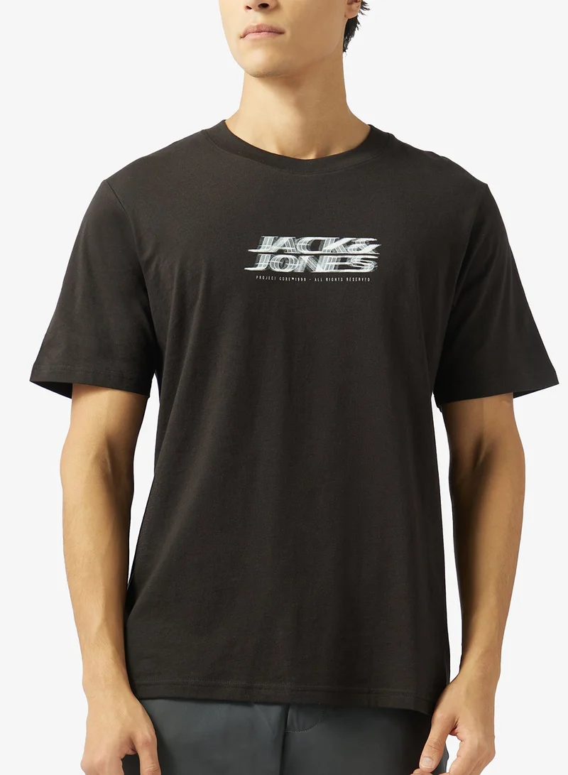 JACK & JONES Black Logo Crew Neck T-Shirt for Men | Best Price UAE