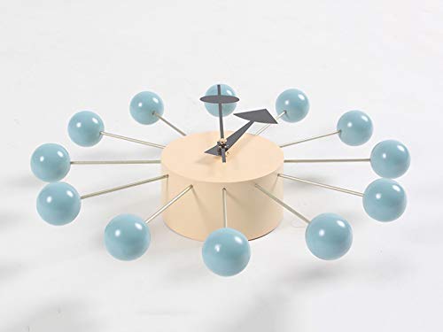 SHISEDECO Mid Century Retro Design Painted Solid Wood Non Ticking Decorative Modern Silent Wall Clocks for Home, Kitchen, Living Room, Office etc. (Ball Clock in Blue) - Image 2