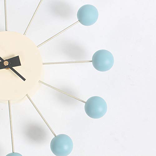 SHISEDECO Mid Century Retro Design Painted Solid Wood Non Ticking Decorative Modern Silent Wall Clocks for Home, Kitchen, Living Room, Office etc. (Ball Clock in Blue) - Image 5