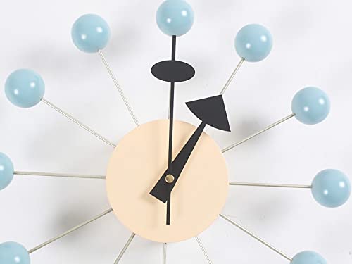 SHISEDECO Mid Century Retro Design Painted Solid Wood Non Ticking Decorative Modern Silent Wall Clocks for Home, Kitchen, Living Room, Office etc. (Ball Clock in Blue) - Image 4
