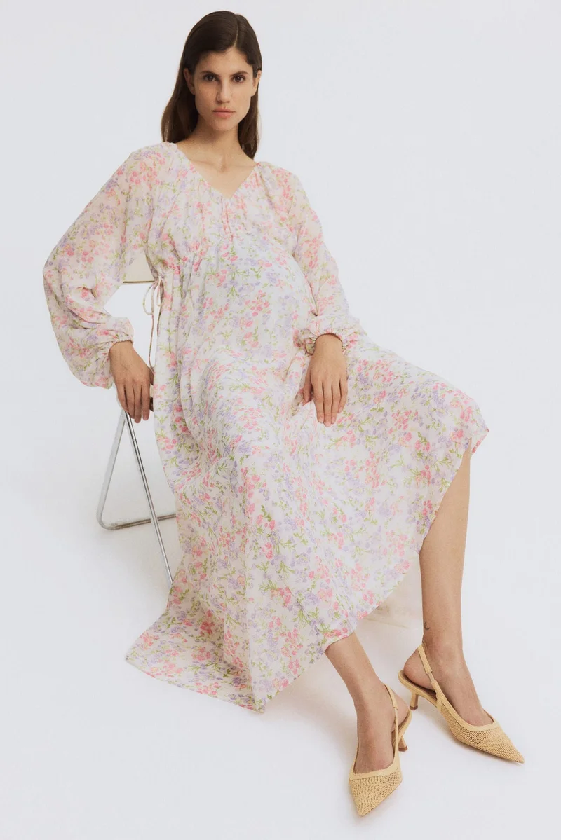 H&M MAMA Balloon-sleeved maxi dress
