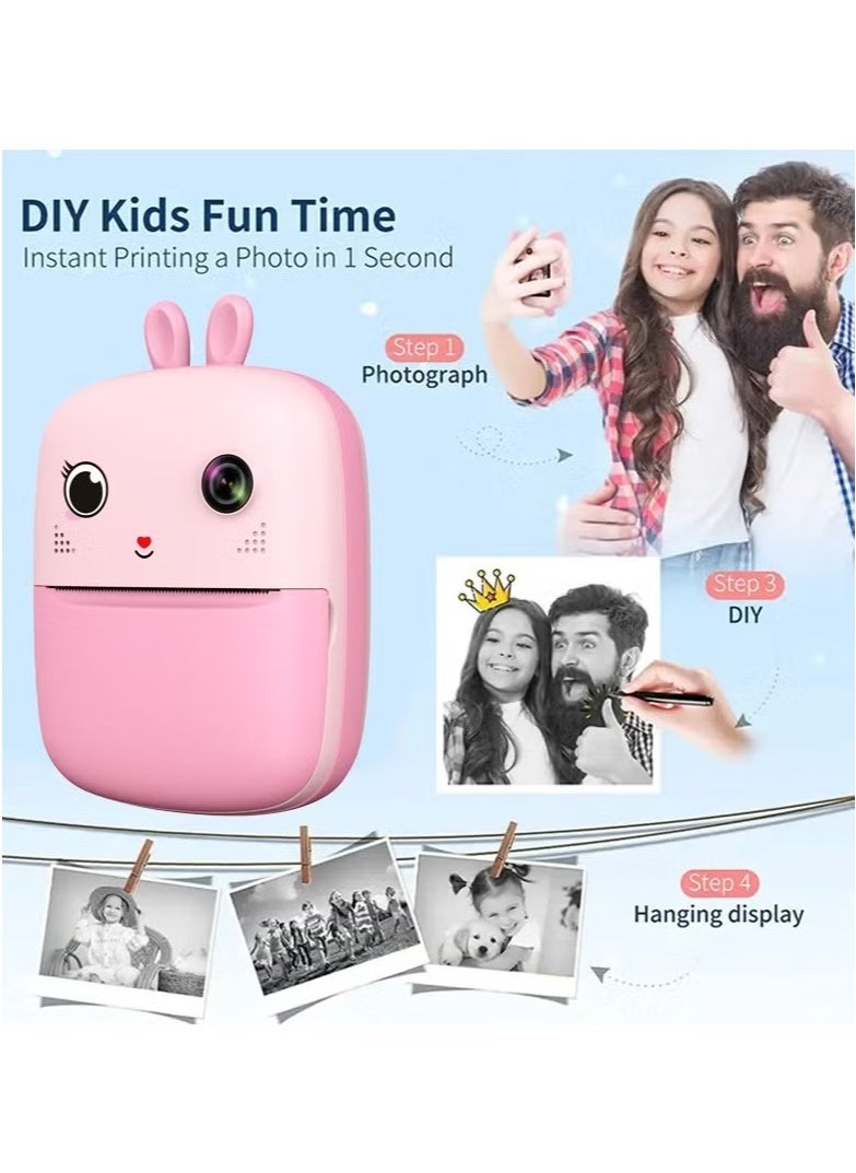 Instant Camera for Kids, Mini Thermal Printing Camera, No Ink Required, 1080P Dual Kid Camera,1080P HD Video, 32G TF Card, 2.4 Inch IPS LCD Screen, Built-in 1800mAh Battery, Birthday Festival Gift for Kids