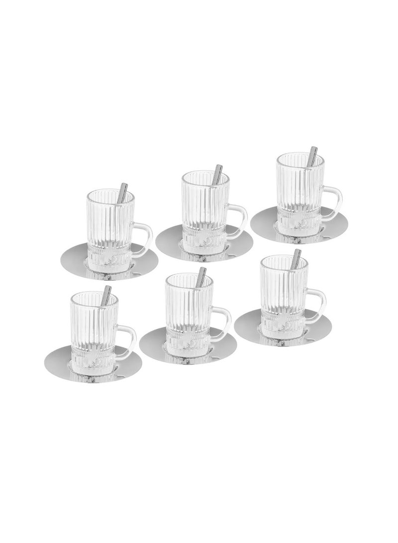 ماكسيما طقم شاي زجاج مع صحن ستيل 18 قطعة - Image 1