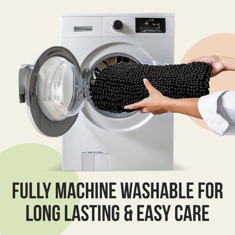 ITSOFT Plush Bathroom Rug 71x21  Absorbent Machine Washable Non Slip Chenille Bath Mats  Quick Dry Bathmat  Bath Rugs for Bath  Shower  Bedroom  or Door Mat  Black - Image 4