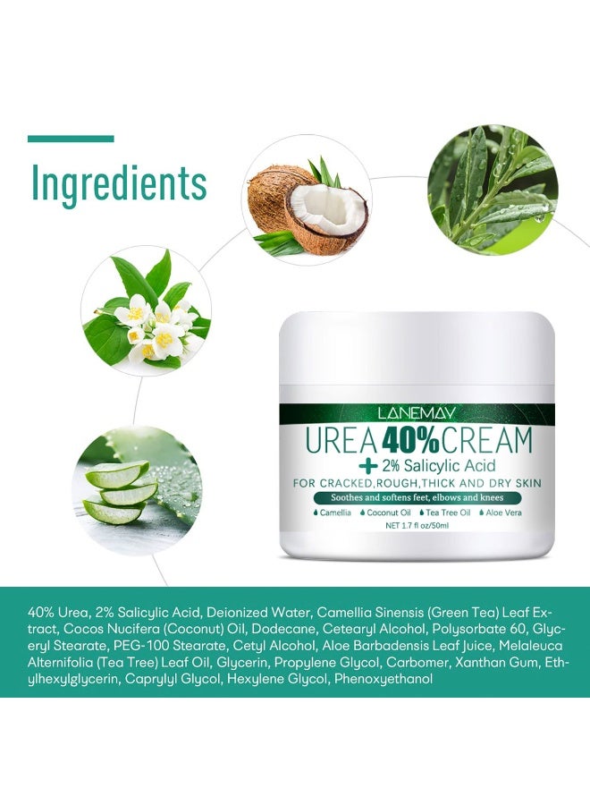 LANEMAY Urea Cream 40 Percent for Feet Maximum Strength with 2% Salicylic Acid, Callus Remover, Dead Skin Exfoliation, Hand and Foot Cream for Dry Cracked Hands,Elbows, Feet, Heels, Knees - Image 5