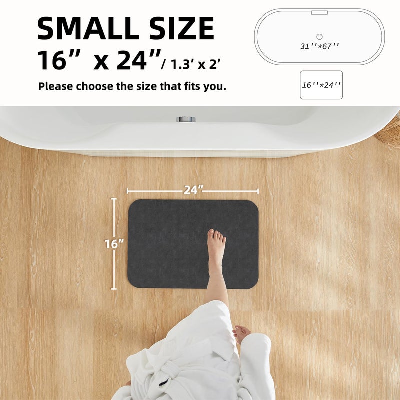TYUU Bath Mat, Bathroom Rugs Non Slip Washable Thin Absorbent Quick Dry Bath Mat Fits Under Door Bathroom Floor Mat Perfect for Bath, Shower, or Sink 16"x24" Dark Grey - Image 2