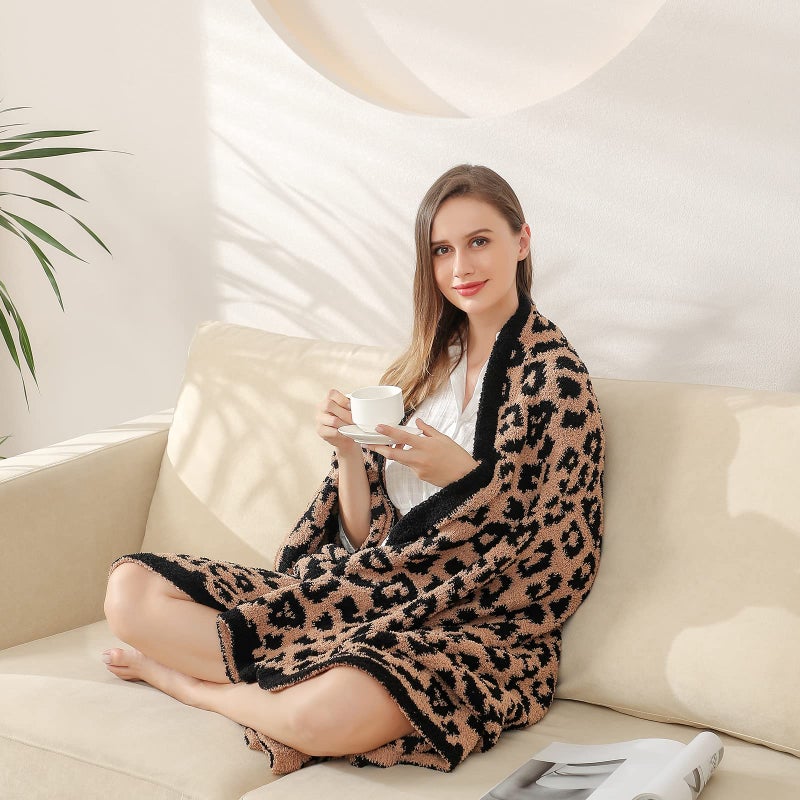 bearberry Fuzzy Leopard Knitted Throw Blanket Soft Cozy Warm Microfiber Blanket for Couch Sofa Bed Travel (Leopard  50""x60"") - Image 4