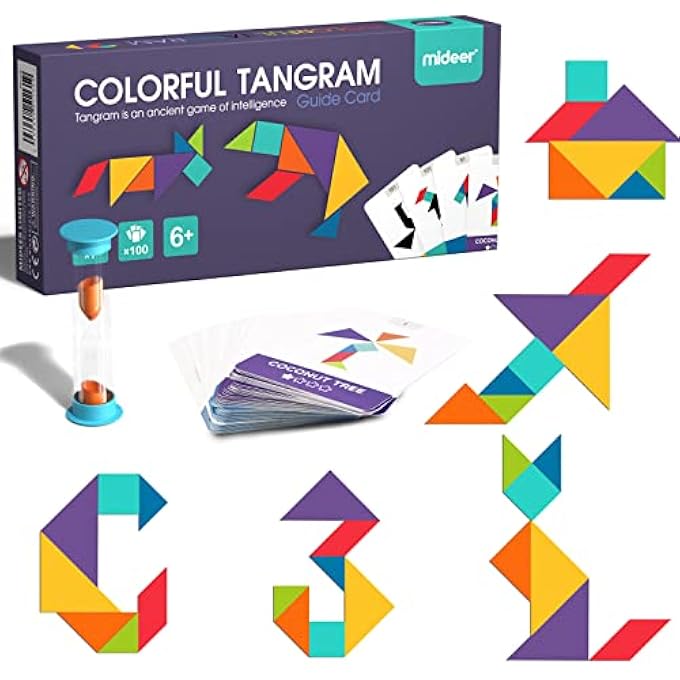 كتل خشبية ملونة بأشكال هندسية - لغز تانغرام - ألعاب فرز وتكديس للسفر - ألعاب تعليمية مونتيسوري للأطفال من عمر 3 سنوات فما فوق (7 قطع و200 نمط) - Image 1