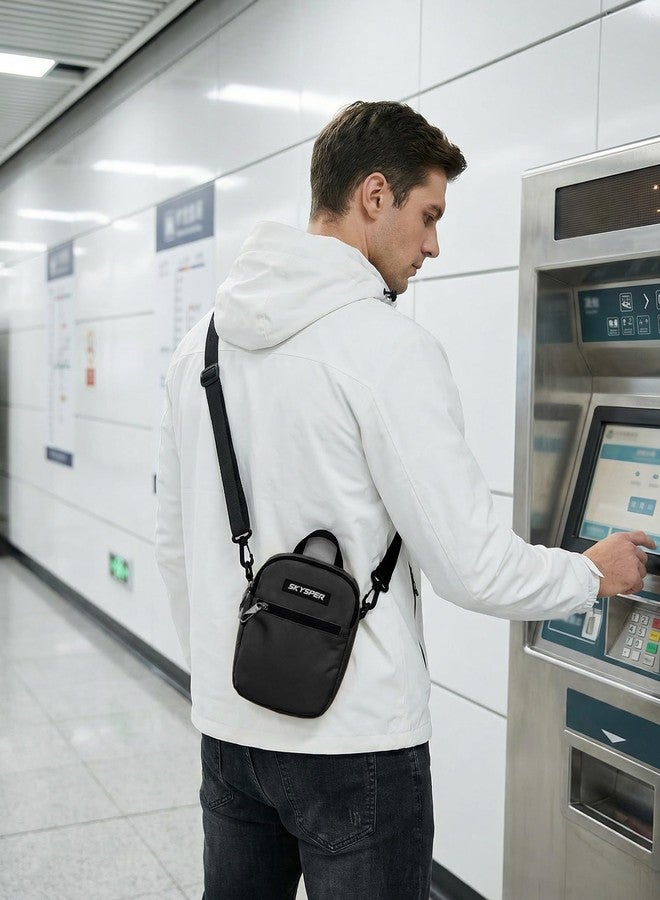 سكاي سبير حقيبة كتف صغيرة مضادة للسرقة من سكايسبر مزودة بتقنية RFID، حقيبة سفر وحقيبة ظهر يومية (أسود) - Image 2
