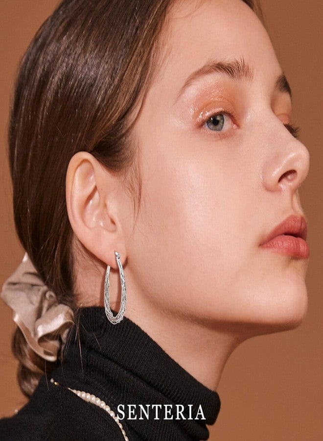 سنتريا أقراط سينتيريا من الفضة الإسترليني عيار 925، أقراط حلقية بيضاوية الشكل للنساء، مضادة للحساسية، متوسطة الحجم، خفيفة الوزن، سميكة، ملتوية - Image 2